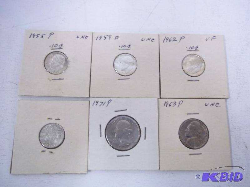 1955 P Dime, 1959 D Dime, 1962 P Dime, 1955 D...
