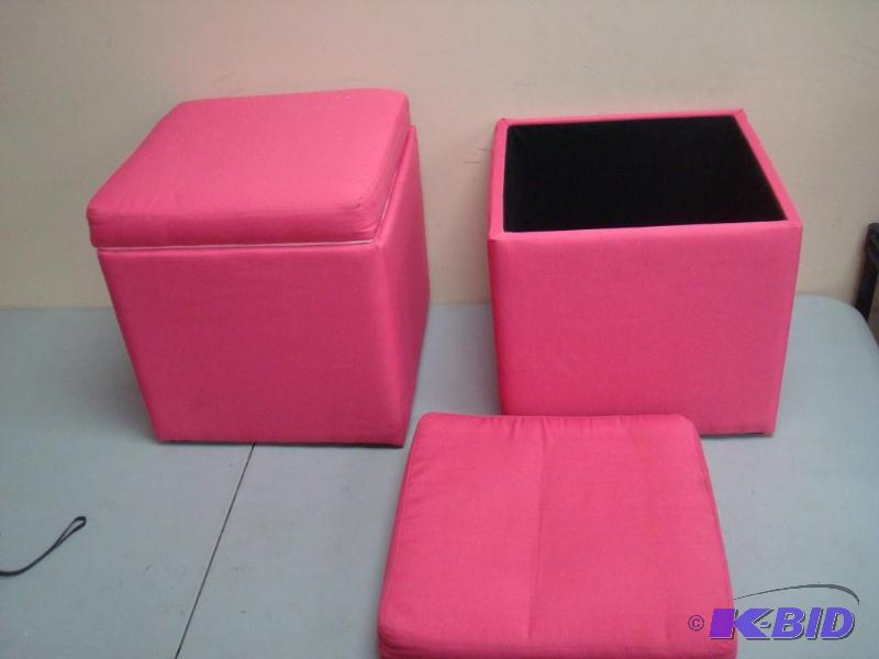 lot 11 image: Pair Of Pink Plush Storage Stools, May Show S...