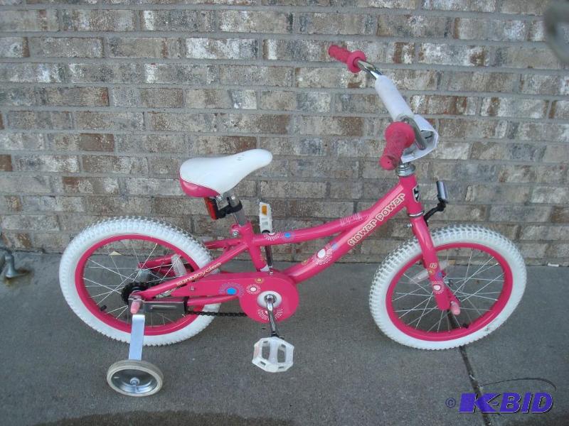 lot 15 image: Pink Girls Bike With Training Wheels, Good Co...