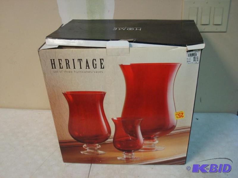 lot 20 image: Set Of Red Hurricane Vases...