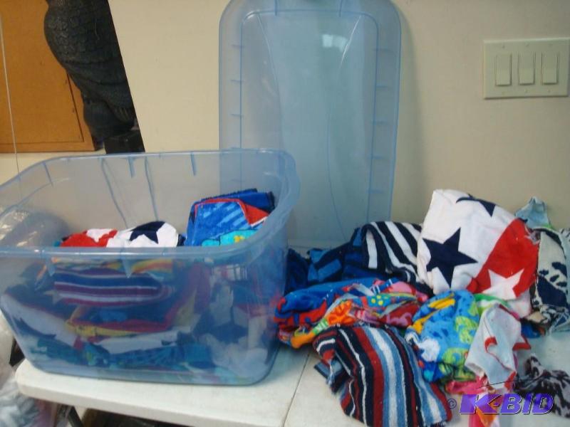 lot 76 image: Bin Of Various Material, Cut Towels...