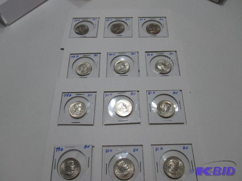 12 Susan B Anthony Dollars, Brilliant Uncircu...