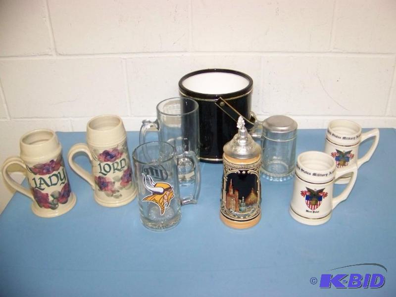 lot 12 image: Beer Stein, Minnesota Vikings Mug, Miscellaneous Mugs and Ice Bucket