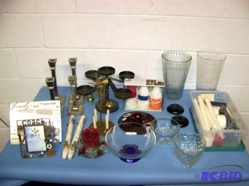 lot 13 image: Candles, Candle Holders, Vases, Frames and Dishes