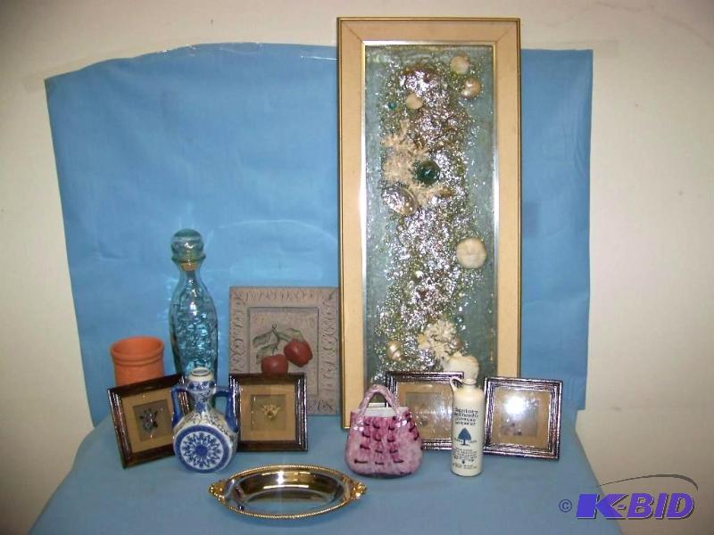 lot 27 image: Framed Art, Vases, Platter and Glass Hand Purse