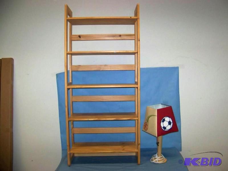 lot 40 image: Wood Bookshelf and Sports Lamp