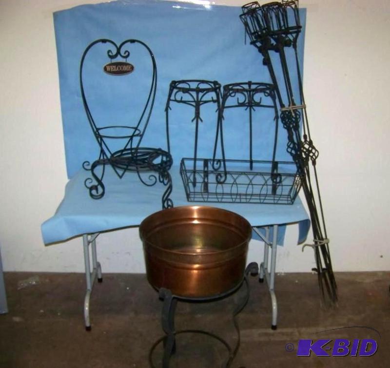 lot 49 image: Wrought Iron, Planters  Plant Holders and Torch Poles