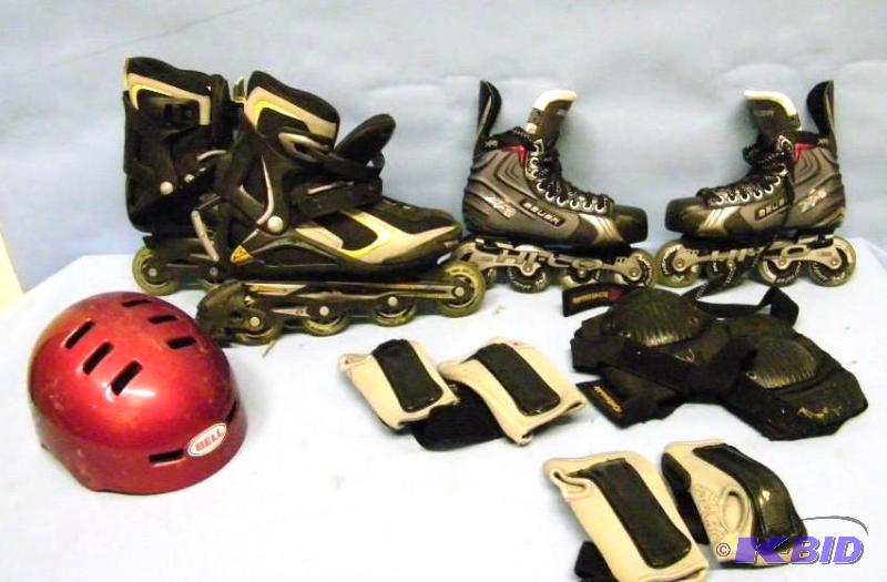 lot 60 image: (2 pair) Rollerblades  Inline Skates, Helmet and Pads