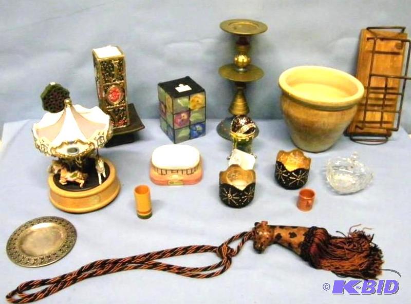lot 63 image: (2) Music Boxes, Candle Holders, Knick-Knacks and a HH Metrodome Commemorative Model