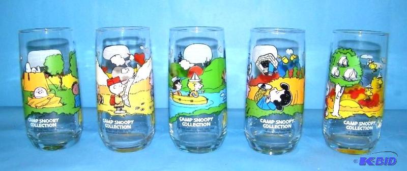 lot 80 image: (5) Collectible  Collectable, Vintage, Camp Snoopy Collection Glasses