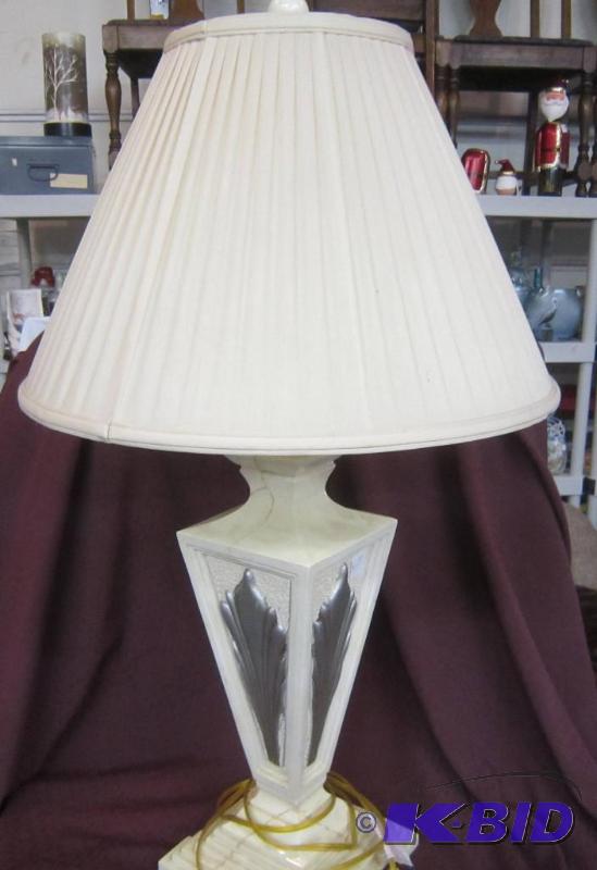 lot 533 image: NEW Tall Side Table Lamp - Ivory crackled - 33 height wide shade - Very Heavy Nice