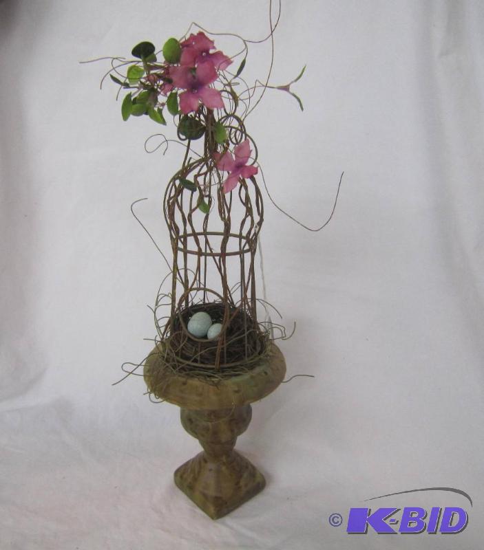 lot 535 image: NEW Bird Cage with Robins Eggs and flowers