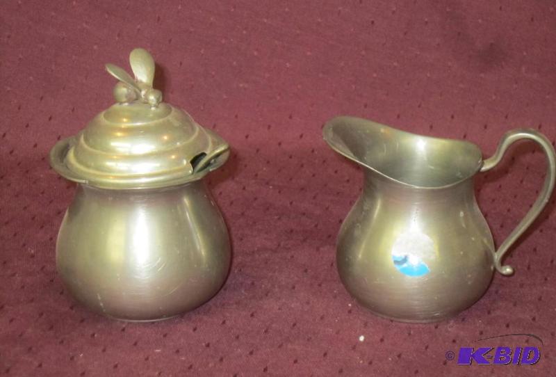lot 566 image: Pewter Honey Pot and Spoon and Lid with pitcher - Collectible - OLD