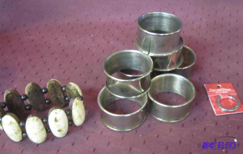 lot 572 image: Jewelry Lot  Kitchen - Bracelet - 7 Napkins Rings - Dream Ring