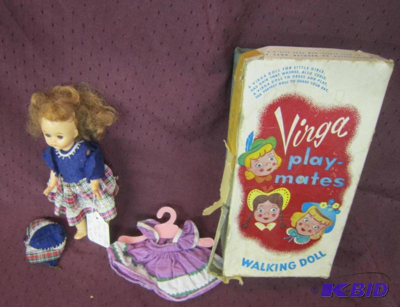 lot 578 image: Old Antique Doll Walking and moveable legs and arms w box but unknown if this is the correct box