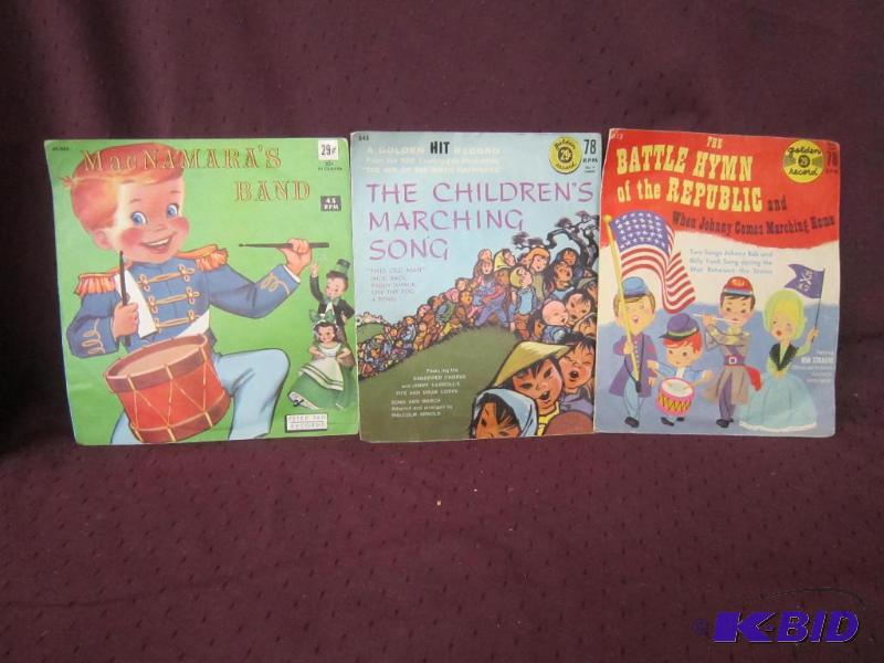 lot 591 image: 3 Collectible 45 Records - The Battle Hymn of the Republic, When Johnny Comes Marching Home, ETC