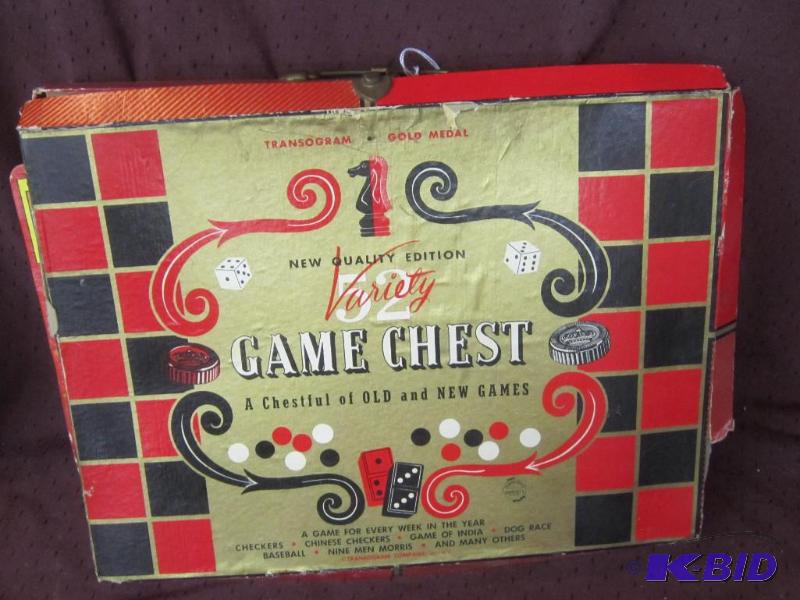 lot 596 image: Vintage Old 1954 Transogram 52 Multiple Game Chest