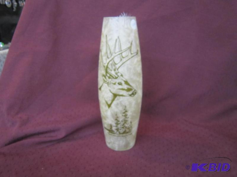 lot 653 image: NEW  Frosted Glass Deer Vase - 11