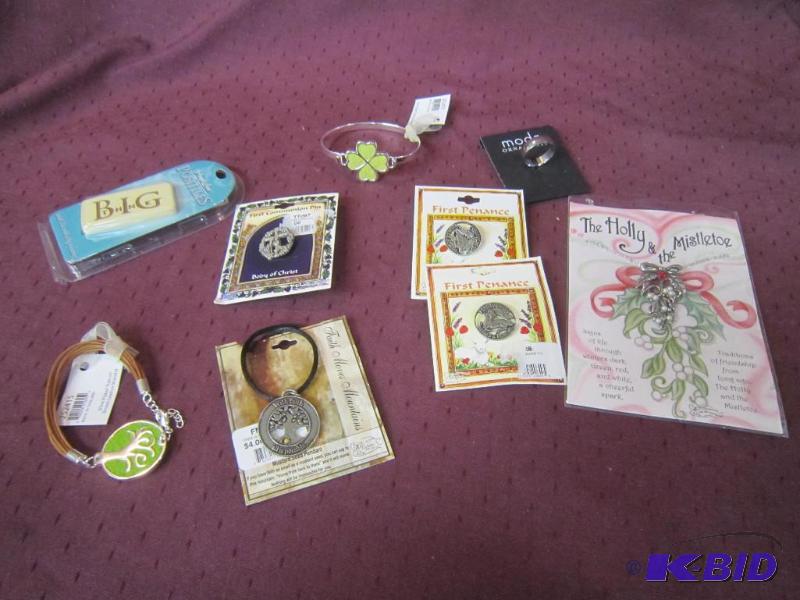 lot 673 image: New - Misc Jewelry Lot Bracelets, Pins, Necklace & Ring
