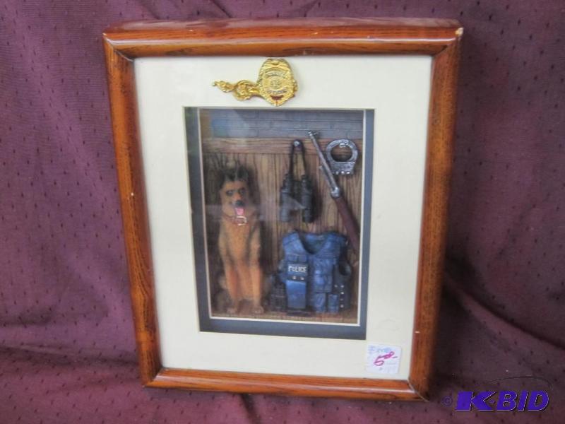 lot 684 image: NEW - Police Shadow Box Picture with German Shepard Dog