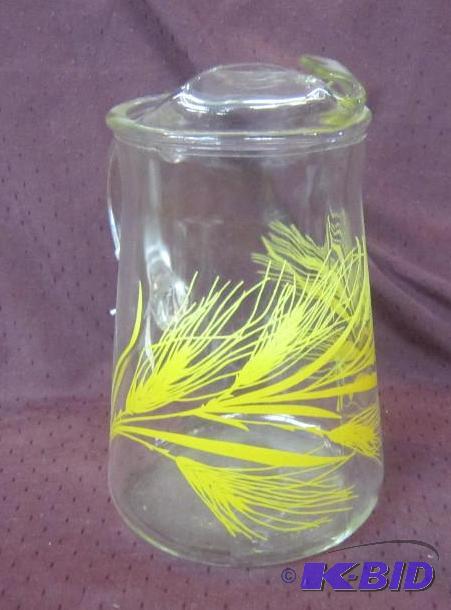 lot 686 image: Very Old Yellow Wheat Juice or Water Pitcher 10 Height Collectible