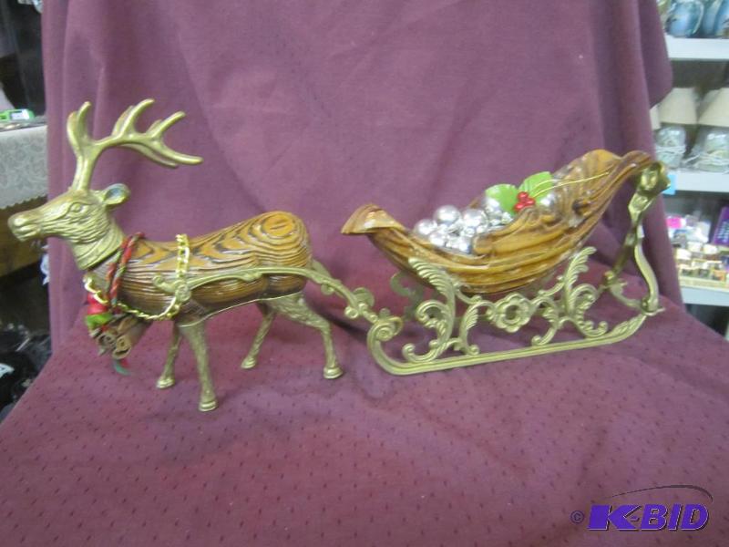lot 692 image: Christmas Reindeer and Sleigh Brass Head, Legs and Sleigh Rungs and Angel