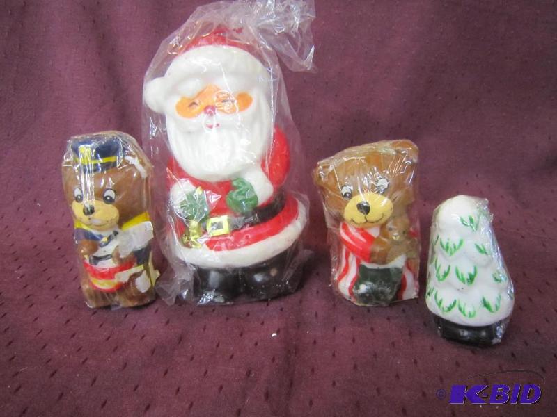 lot 703 image: Christmas - Collection of 4 Candles two bears, tree and Lg Santa