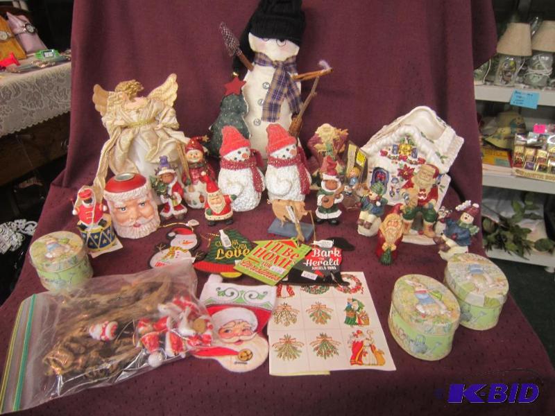 lot 708 image: Christmas Lot - Snowman, Tree Topper, Candle House, Figurings, Bunny Puzzles, Misc, Etc
