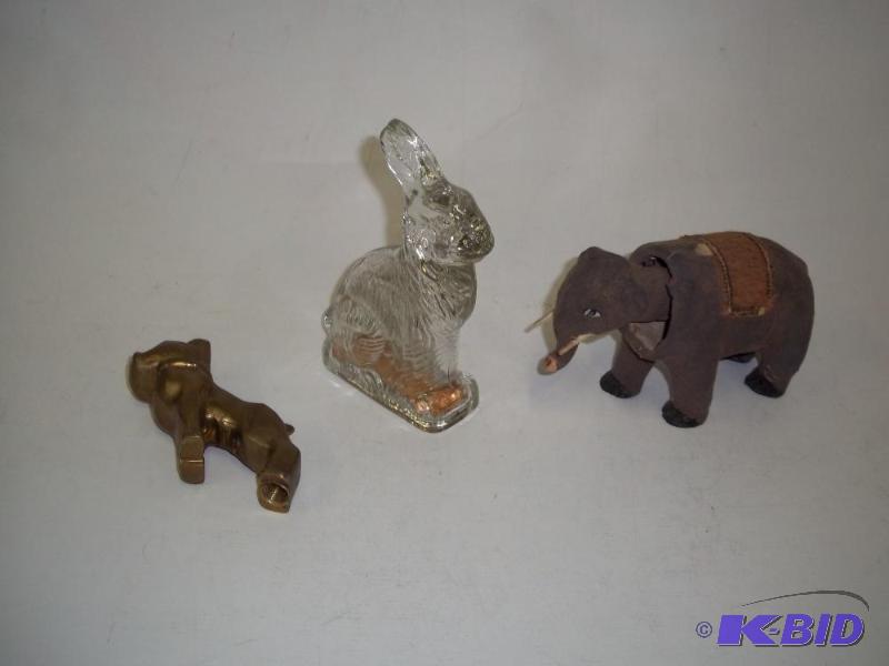 Vintage Elephant toy, brass bulldog, and deco...