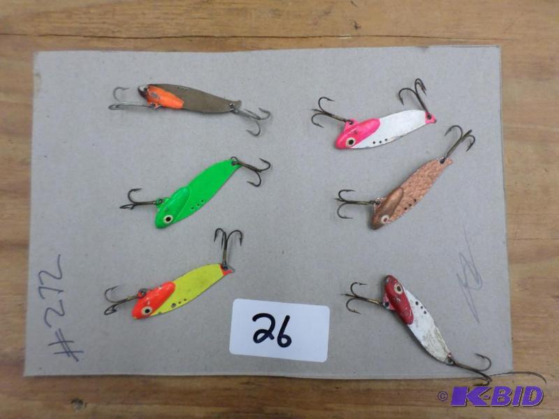 lot 26 image: (6) Vintage Weighted Steel Lures...