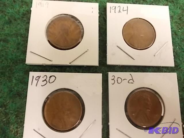 4-Lincoln Pennies 1919, 1924, 1930, 1930 D...