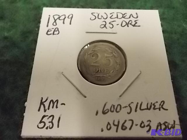 1899 Sweden 25 Ore .600 Silver...