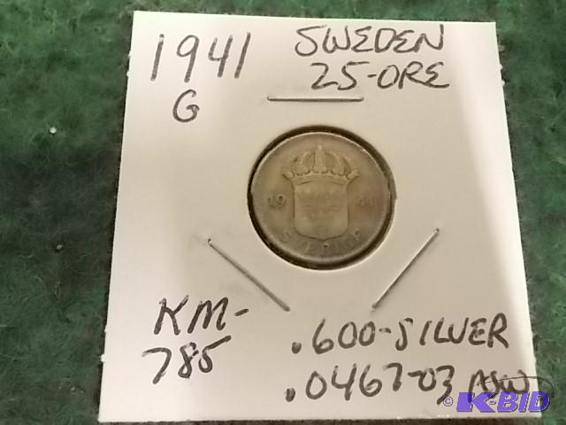 1941 G Sweden 25 Ore .600 Silver...