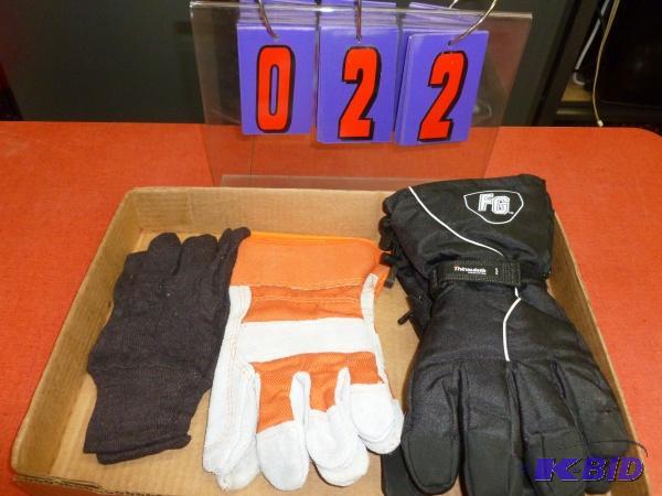 Flat of 3 pair of size large and xl gloves. A...
