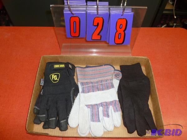 Flat of 3 pair of gloves size large and xl. A...