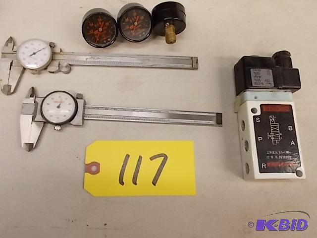 lot 117 image: (2) Calipers (needs repair), (3) Gauges, &...