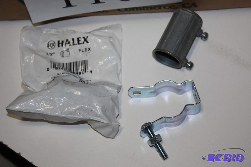 lot 110 image: Box Lot Including Metal Electrical HangersWire Hangers wScrew Down Bolt Miscellaneous Connectors