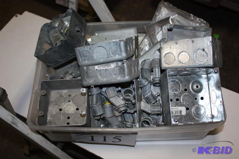 lot 115 image: Box of Electrical Boxes wConduits or Adapaters.