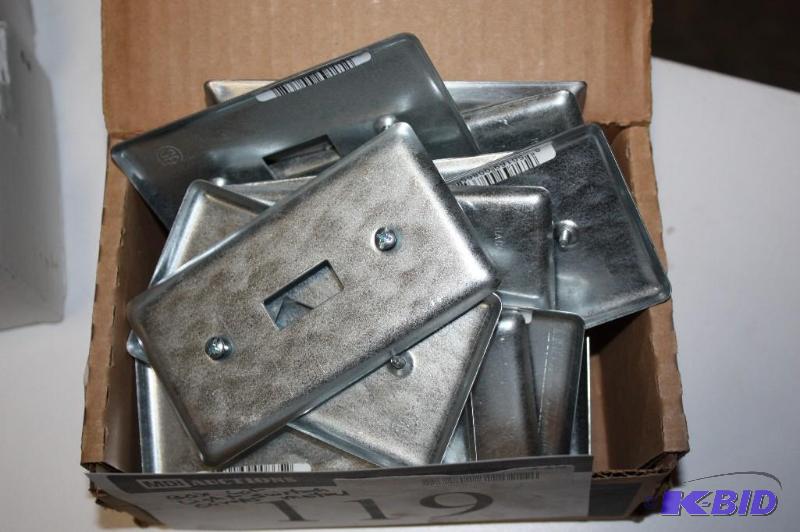 lot 119 image: Box Lot of Light Switch Covers Metal Screw Down Holes wScrews.