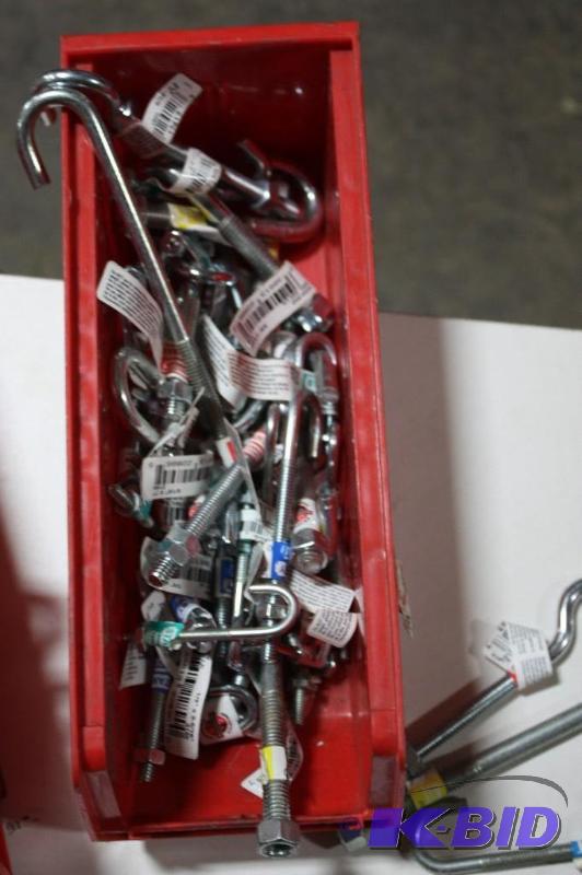 lot 15 image: Bin Lot Including 14 Metal J Bolts 12 Metal J Bolts.