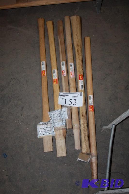 lot 153 image: Lot of (6) Do It Best Wooden Axe Handles Miscellaneous Shapes For Different Blades.