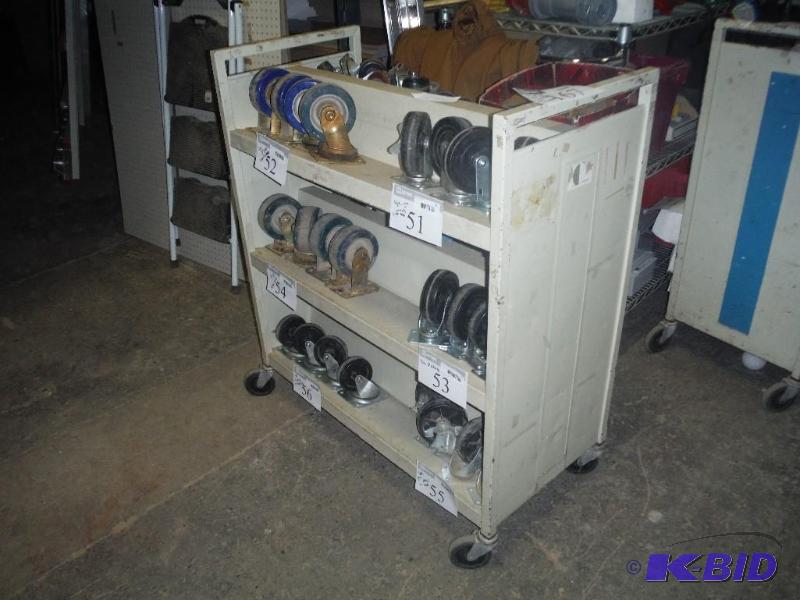 lot 167 image: Roller Shelf wWheels Handle 6 Shelves 27 x 18 x 42 Contents Not Included.