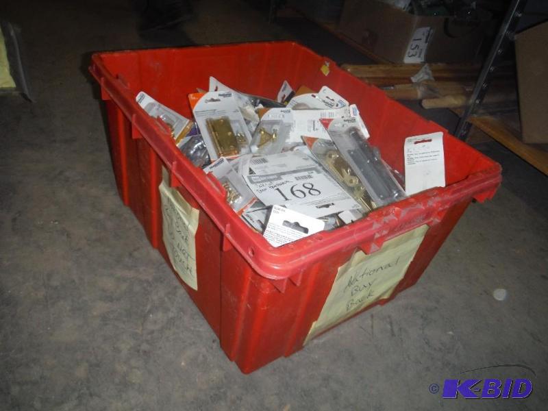 lot 168 image: Box Lot of Miscellaneous Door Hardware Including 6 Foot Bolt, National 2-Pack Foot Bolts Door