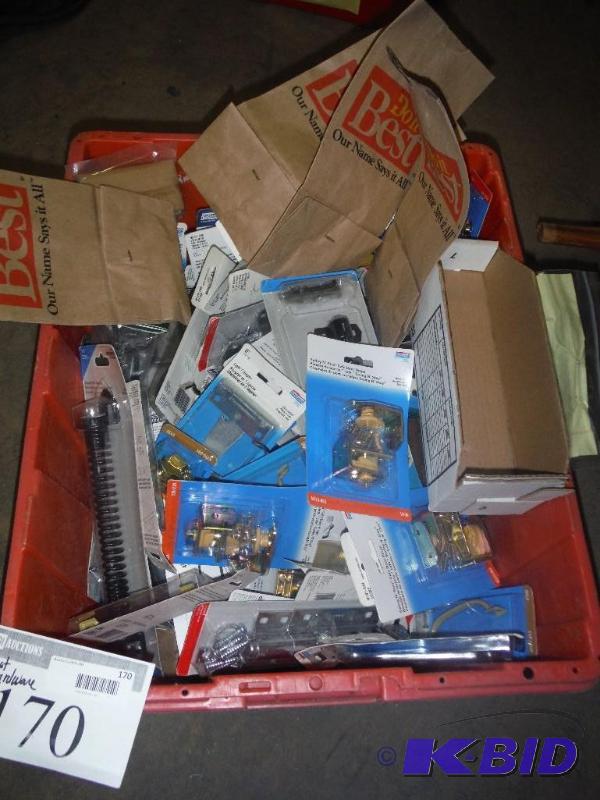 lot 170 image: Box Lot of Miscellaneous Door Hardware Including DoorGate Spring Metal Latches Handles And More
