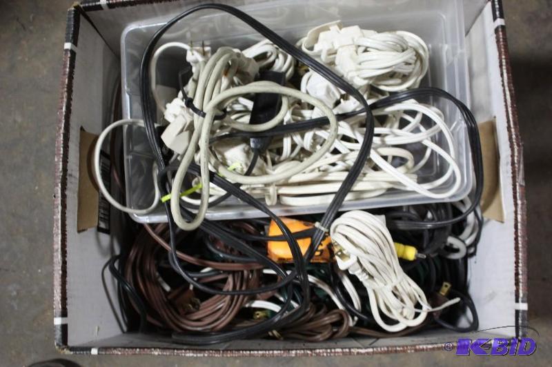 lot 176 image: Box Lot Of Miscellaneous Electrical Cords Extension Cords Video Cords And More.