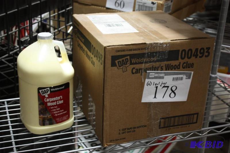 lot 178 image: (4) Jugs of Dap Weldwood Carpenters Wood Glue 1 U.S. Gallon 4 perbox.
