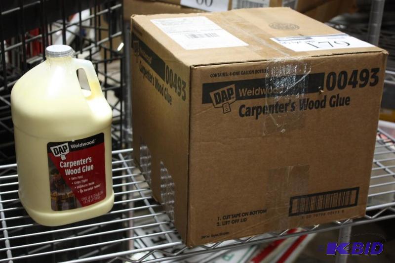 lot 179 image: (4) Jugs of Dap Weldwood Carpenters Wood Glue 1 U.S. Gallon 4 perbox.