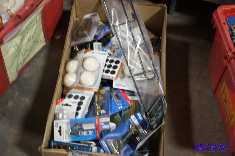 lot 186 image: Box Lot of Miscellaneous Door Hardware Including National Soft wall Door End Clothes HooksAndMore