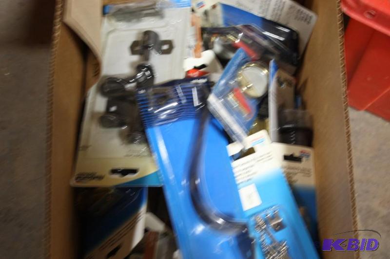 lot 187 image: Box Lot of Miscellaneous Door Hardware Including Door Handles, Metal Chest latches Chest Handles.