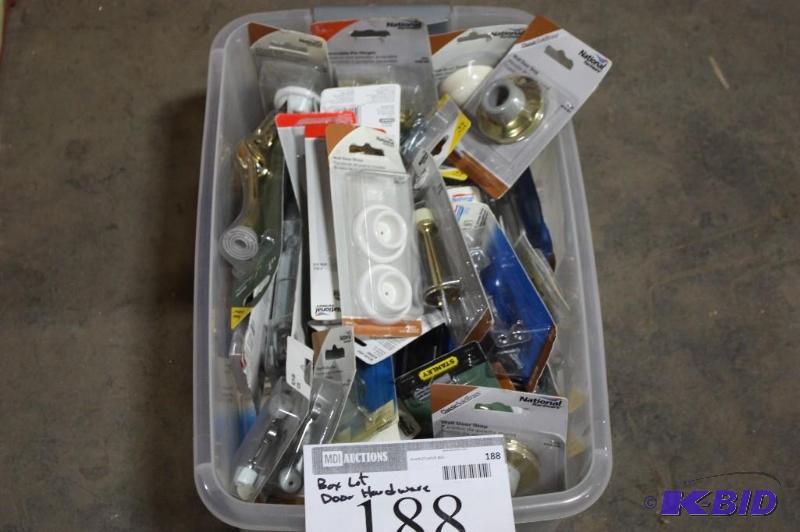 lot 188 image: Box Lot of Miscellaneous Door Hardware Including Door Handles, Metal Chest latches Chest Handles.